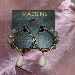 Massini Gold and Cream Beaded Hoop Earrings